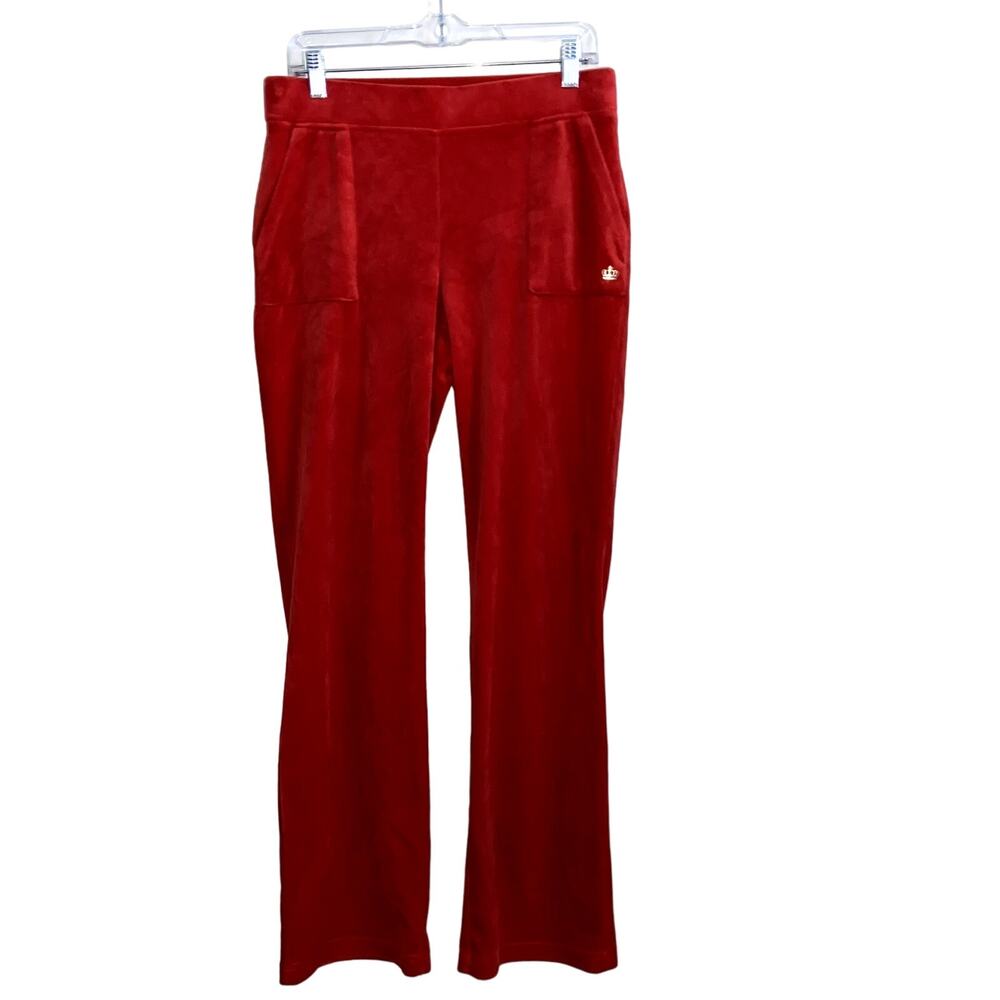 Juicy Couture Track Pants Women's Medium Red Velour Sweatpants Y2K *